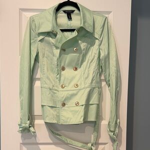 WHBM Mint Green Short Trench Coat with Gold Buttons